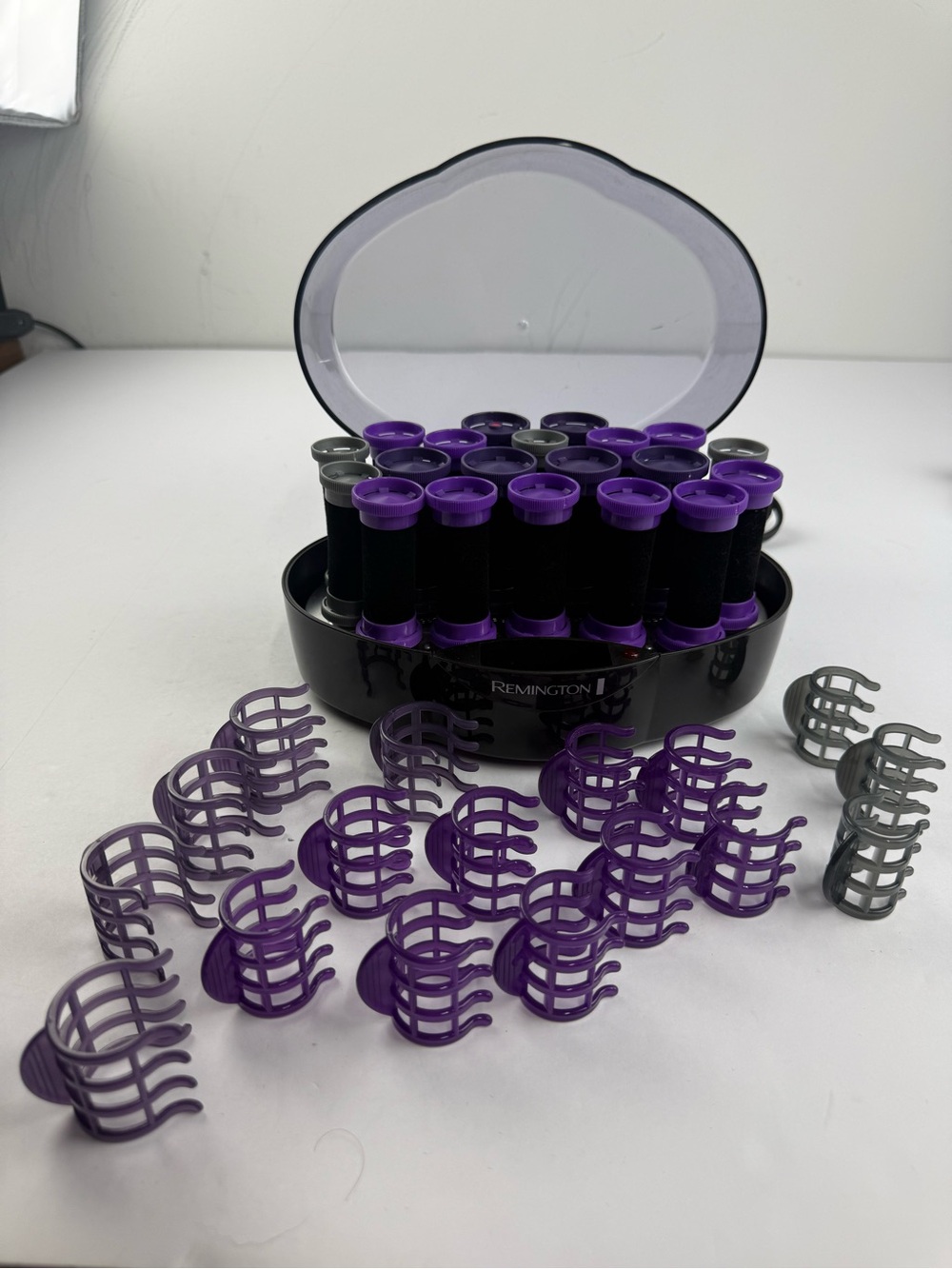 Remington Hot Rollers Curlers Model KF-201, 20 Velvet 3 Sizes Clips WORKS